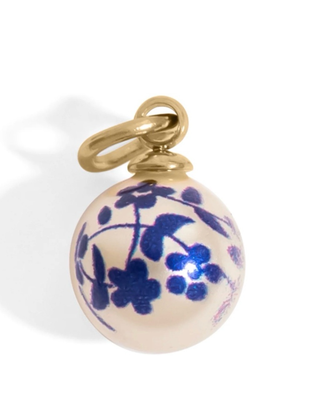 Floral Blue & Cream Enamel Sphere Pendant Charm